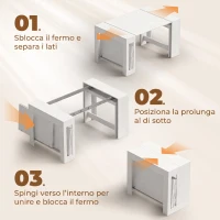 HOMCOM Tavolo Consolle Allungabile e Convertibile per 10 Persone, 96-240x90x78 cm, Bianco(m-5)
