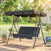 Outsunny Balancelle de Jardin 3 Places Toit Inclinaison réglable Coussins Assise et Dossier Acier Noir Polyester Noire(m-8)