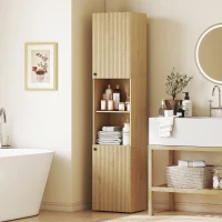 HOMCOM Hoher Badezimmerschrank, 6 Ebenen, 2 Schränke, 2 offene Regale, offene Fächer, Holz, Eichenfarben(m-10)