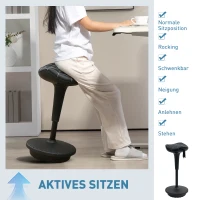Vinsetto Bürohocker mit Schwenkfunktion, ergonomischer Hocker, höhenverstellbar 65,5-83,5 cm 120° neigbar Schwarz(m-5)