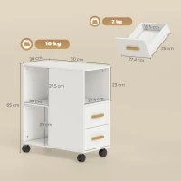 HOMCOM Druckerständer Druckertisch mit Verstellbar Ablage, Rollen für Fax Scanner 60 x 30 x 65 cm Weiß(m-3)