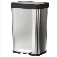 HOMCOM 60 L Mülleimer mit Fußpedal, Edelstahl-Abfalleimer mit sanft schließendem Deckel, Silberfarben(m-11)