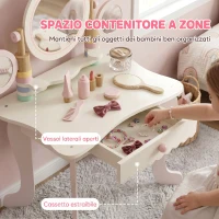 AIYAPLAY Toeletta per Bambini con Sgabello, Cassetto, 3 Specchi e 5 Accessori, Età 3+ Anni, Rosa(m-7)