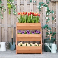 Outsunny 3 Tier Raised Garden Bed Wooden Elevated Planter Box Kit, 66L for Flower, Vegetable, Herb, 65x75x78cm, Brown(m-9)