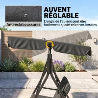 Outsunny Balancelle de Jardin 3 Places Toit Inclinaison réglable Coussins Assise et Dossier Acier Noir Polyester Noire(m-4)