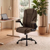 HOMCOM Office Chair, Ergonomic Desk Chair with Flip-up Armrest, Pocket Springs, Swivel Wheels, Adjustable Height, Brown(m-14)