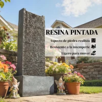 Outsunny Fuente de 2 niveles, fuente de jardín con iluminación LED, bomba, aspecto granito 37,5 x 22 x 80 cm(m-7)