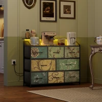 WLIVE Chest of Drawers with LED and Charging Station, 8 Fabric Storage Drawers Deep and Large, Wood Top and Sturdy Steel Frame for Living Room, Bedroom (Retro)(m-1)