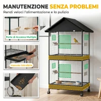 PawHut Gabbia per Uccelli Grande con Ruote, Vassoio Estraibile, Posatoi, Tetto, Pappagalli, Canarini, Nero(m-7)