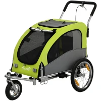 PawHut Remolque de Bicicleta Perros 2 en 1 Carrito Perros Medianos Plegable con Suspensión Neumáticos Grandes Ventanas Verde(m-11)