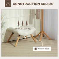 HOMCOM Repose pied salon ottoman pouf salon tabouret de canapé en tissu avec pieds en bois de hêtre, siège rembourré, crème(m-7)