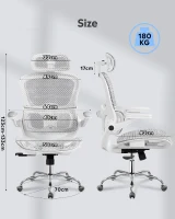 DEVAISE Ergonomic High Back Chair, Breathable Mesh Office Chair Featuring Dynamic Lumbar Support, Adjustable Headrest, 3D Armrests and 360° Swivel Function for Home Office, Grey(m-2)