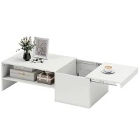 HOMCOM Verstellbarer Couchtisch, Metallschienen, Spanplatte, Fußpads, Weiß(m-11)