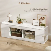 HOMCOM 140 cm TV-Ständer, Fernseh-Kommode, 6 Fächer, 2 Glasregale, Spanplatte, Weiß(m-4)