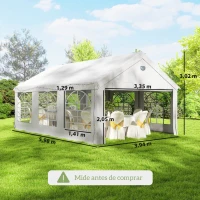 Outsunny Carpa para Fiestas 4x6 m Carpa de Jardín con Luces LED Paredes Extraíbles 2 Puertas y Ventanas UPF30+ para Boda Blanco(m-3)