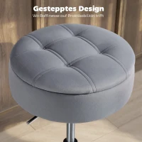 HOMCOM Barhocker, Bistrohocker mit Stauraum, Drehbar Barstuhl, Höhenverstellbar Küchenhocker mit Samtbezug, 39x39x65 cm, Grau(m-7)