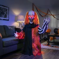 HOMCOM Animated Halloween Face Changing Clown, Animatronic Joker with Cackling Sound, Glowing Eyes, Sound/Touch Activated(m-8)