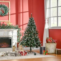 HOMCOM Künstlicher Weihnachtsbaum, 676 Zweige, 41 Zapfen, verschneite Spitzen, feuerfest, 180 cm(m-10)