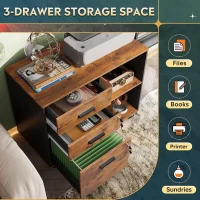DEVAISE 3 Drawer Mobile File Cabinet,Wood Lockable Drawers Printer Stand with Open Storage Shelf fits A4 or Letter Size for Home Office, Rustic Brown(m-6)
