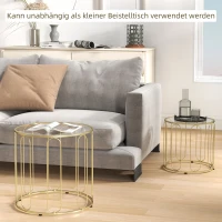 HOMCOM 2er-Set Glastische, ineinander verschiebbar, Glasplatten, Metallgestell, Goldfarben(m-5)