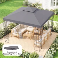 Outsunny Toldo de Substituição 3x3 m com Design de Dois Níveis Orifícios de Drenagem e Proteção UV Apenas Toldo Estrutura Não Incluída Cinzento(m-9)