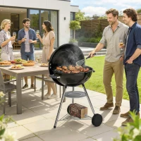 Outsunny Barbecue a Carbone Rotondo con Termometro e Ripiano Inferiore, in Metallo e Acciaio Inox, 73x65x105 cm, Nero(m-10)