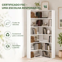 HOMCOM Estante em L 7 níveis Estante de Canto com Proteção Traseira Antiderrapante Aparência de Madeira Branco 90x90x180 cm(m-8)