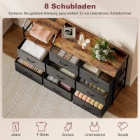 HOMCOM Kommode mit 8 Stoffschubladen, Stahlrahmen, Ladestation, Rustikal-Braun+Schwarz(m-5)