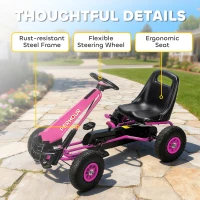 AIYAPLAY Kids Pedal Go Kart with Adjustable Seat, EVA Tyres, Manual Clutch, Brake, Go Kart for Kids 3-8 Years, Pink(m-7)