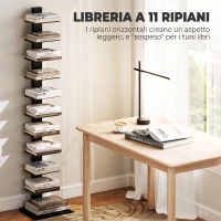 HOMCOM Libreria Moderna a 11 Ripiani Salvaspazio, 34.5x41.5x163.5 cm, Marrone Rustico(m-4)