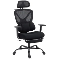 HOMCOM Ergonomischer Bürostuhl mit Rollen, Netzstoff, Lendenstütze, Computerstuhl mit Armlehnen, verstellbare Kopfstütze(m-1)