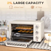 HOMCOM Mini Oven, 21L Countertop Electric Grill, Toaster Oven with Adjustable Temperature, Timer, Baking Tray and Wire Rack, 1400W, Cream(m-4)
