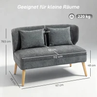 HOMCOM 2-Sitzer-Sofa, kleines Chenille-Sofa mit Flügelrücken, dickem Sitz, Gummibaumholzfüßen, Grau(m-3)
