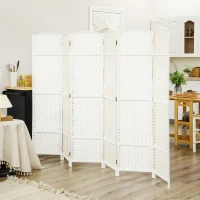 HOMCOM 6-teiliger Raumtrenner, Faltbarer Sichtschutz, Sichtschutzwand für Wohnzimmer, Schlafzimmer, Homeoffice, Weiß(m-9)