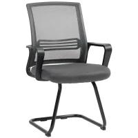 HOMCOM Padded Meeting Office Chair, Ergonomic Desk Chair No Wheels with Sled Base for Bedroom, Waiting, Reception, Dark Grey(m-1)