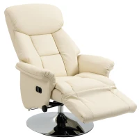 HOMCOM Relaxsessel, Liegefunktion, Lederoptik, Fußstütze, bis 150 kg, 78 x 80 x 109 cm, Creme(m-11)