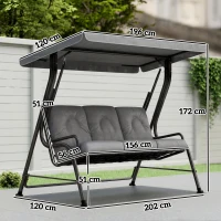 Outsunny 3-Seater Garden Swing Seat, Outdoor Swing Chair with Adjustable Waterproof Canopy, Light Grey(m-4)