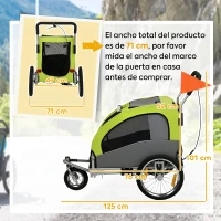 PawHut Remolque de Bicicleta Perros 2 en 1 Carrito Perros Medianos Plegable con Suspensión Neumáticos Grandes Ventanas Verde(m-3)