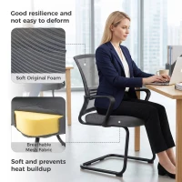 HOMCOM Padded Meeting Office Chair, Ergonomic Desk Chair No Wheels with Sled Base for Bedroom, Waiting, Reception, Dark Grey(m-5)