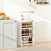 HOMCOM Multifunktionsregal mit Rollen, schmale Bauweise, 4 Fächer, 45x15x91 cm, Natur(m-2)