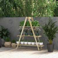 Outsunny Soporte para Plantas Plegable de Madera Estantería para Macetas de 3 Niveles con Marco en A 100x36x112 cm Natural(m-10)