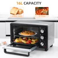 HOMCOM 16L Mini 1400W Countertop Oven - Black/Silver Tone(m-4)