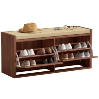 HOMCOM Rattan Shoe Bench with Padded Cushion and 2 Cabinets for Hidden Storage, Brown(m-15)