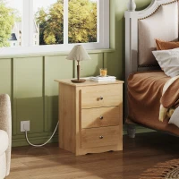 WLIVE 3-Drawer Wooden Bedside Table with Charging Station, USB Ports & Plug Sockets, Nightstand with Storage for Bedroom, Living Room, Office (1, Oak)(m-5)