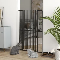 PawHut Barrera para Perros Extra Alta con Ancho Ajustable 77-104 cm Puerta para Perros con Extensiones y Puerta de Paso Negro(m-2)