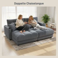 HOMCOM Sofa-Bett mit Kissen, Schaumstoff, zum Bett umwandelbar, Becherhalter, Grau(m-8)