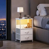 WLIVE Set of 2 White Bedside Tables, Equipped with Drawers, LED Lights and Charging Station, Multi-use Bedside Cabinet for Bedroom, Living Room and Small Spaces(m-7)