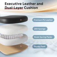 DEVAISE Ergonomic Executive Office Chair, PU Leather Chair with Telescopic Footrest and Height Adjustment, Built-in Lumbar Support, 145° Reclining Backrest Design for Office Use, Black(m-6)