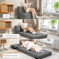 HOMCOM Bodensofa, Polstercouch, in Matratze umwandelbar, Schaumstoff, Kissen, Grau(m-4)