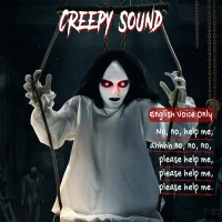 HOMCOM 170cm Animated Hanging Swing Ghost Halloween Decoration, Sound Touch Activated Ghost Halloween Animatronic(m-7)